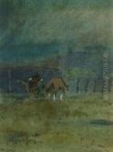Horses At A Corral by Carl Oscar Borg
