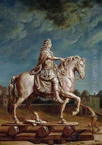 Transporting the Equestrian Statue of Louis XIV from the Workshop at the Convent of the Capucines in 1669 by Rene-Antoine Houasse