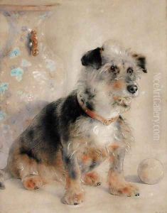 Terrier seated before a Canton Famille Rose Vase by William Huggins