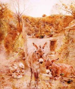 Donkeys and Ducks in a Farmyard by William Huggins
