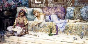 Ladies In Turkish Costume Playing With A Kitten