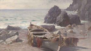 A fishing boat at low tide, Capri by Bernard Hay