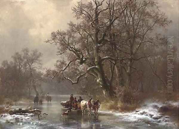 Loggers on a frozen waterway - view 1