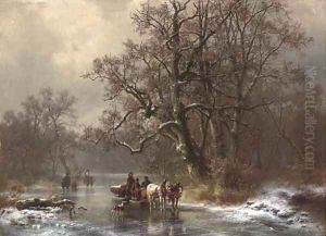 Loggers on a frozen waterway