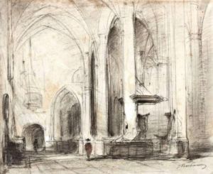 Figuren In Kerkbinnenste by Johannes Bosboom