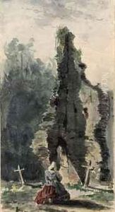 A Figure At The Cemetery Oud Eik En Duinen, The Hague by Johannes Bosboom