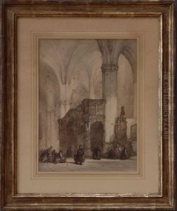 Church Interior With Figures by Johannes Bosboom