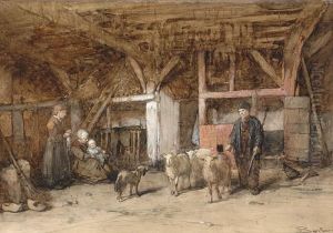 Stable With Peasant Family by Johannes Bosboom
