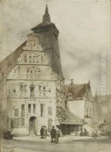 Daily Activities In Hoorn In Front Of The Boterhal by Johannes Bosboom