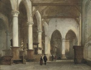 Elegant Figures In The Grote Kerk, Edam by Johannes Bosboom
