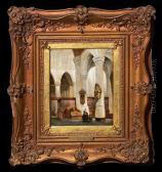 Church Interior With A Mother And Child. Signed Monogram - view 1