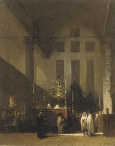 The Portuguese Synagogue, Amsterdam: In The Esnoga by Johannes Bosboom