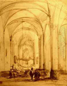 Schets Van Kerkinterieur Met Personen. Gesigneerd by Johannes Bosboom