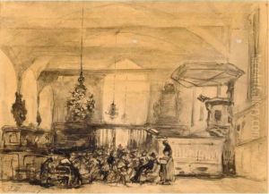 Figures In The Church Of Maasland by Johannes Bosboom