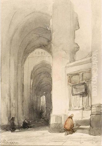 Church Interior With Firgures Praying - view 1