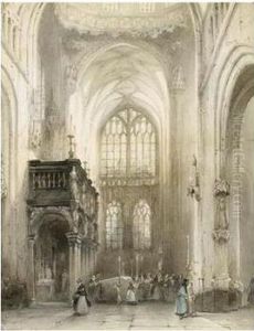 Figures In The St. Jan Cathedral, 's Hertogenbosch by Johannes Bosboom