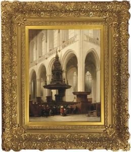 Figures At A Church Service In The Iieuwe Kerk, Amsterdam by Johannes Bosboom