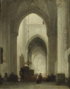 A Church Interior With Figures by Johannes Bosboom