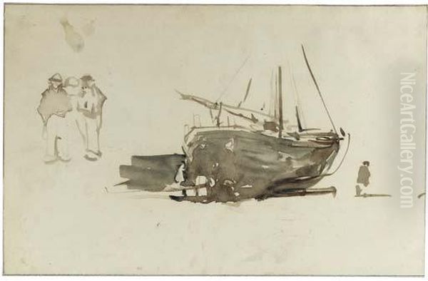 A Sketch Of A Fishing-boat With Figures On The Beach - view 1