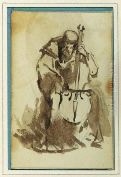 A Man In Historical Costume (recto); Landscape With A Church(verso) - view 1