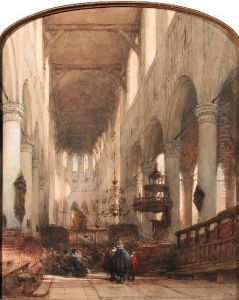 Worshippers In The Central Aisle Of The Pieterskerk, Leyden