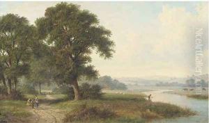 Children resting by a riverside path Children resting by a riverside path
