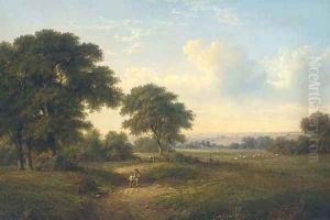 Figures on a beaten track, with a shepherd and flock beyond Figures on a beaten track, with a shepherd and flock beyond