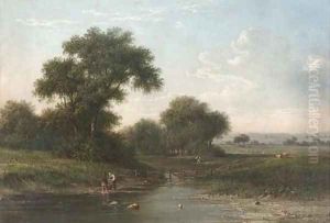 Boys fishing by a stream by William Heath