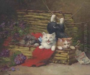 Four Kittens in a Basket by Leon Charles Huber