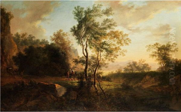 Hirten- Und Eseltreiber In Sudlicher Landschaft - view 1