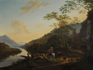 Travellers Approaching A Shore Before An Italianate River Landscape Travellers Approaching A Shore Before An Italianate River Landscape