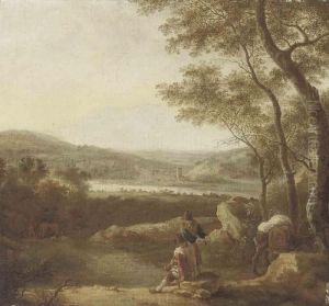 An Italianate Landscape With Travellers At Rest On A Track by Jan Both