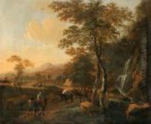 Italieniserande Landskap Med Boskap Ochfigurer
