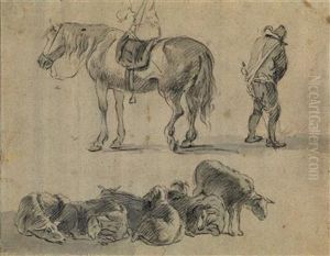 Ein Bauermit Pferd Und Seiner Herde by Jan Both