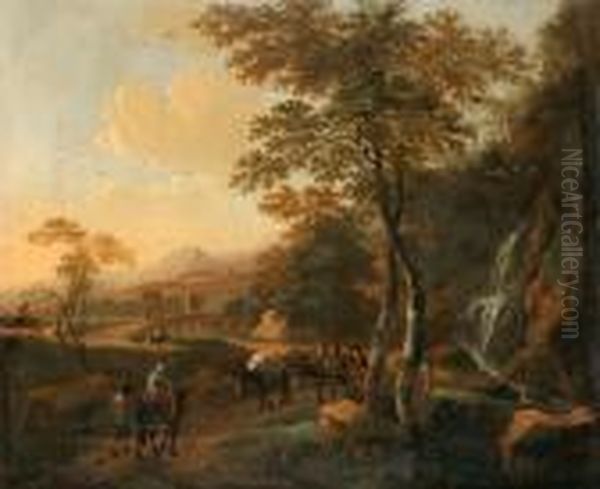 Italieniserande Landskap Med Boskap Och Figurer - view 1