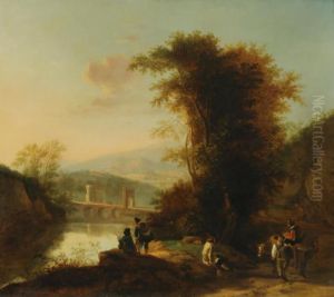 Paesaggio Fluviale Con Viandanti In Sosta E Contadini Con Animali Su Un Sentiero by Jan Both