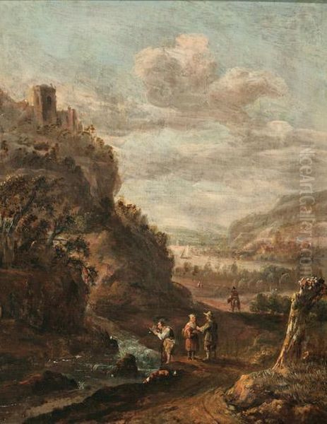 Classical Landscape With Figures, Castle And Lake - view 1