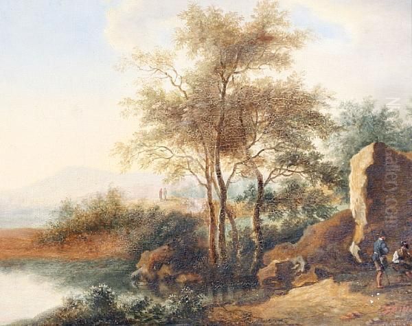 A Wooded River Landscape With Travellers Resting Beside A Country Path - view 1