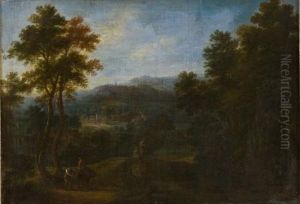 Landschaft Mit Reisenden Und Anglern Vor Angrenzender Stadt by Jan Both