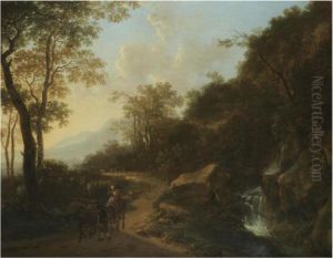A Mountainous Italianate Landscape With Travellers Passing Astream by Jan Both