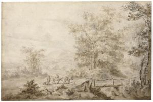 An Extensive Landscape With A Peasant Family Crossing Abridge An Extensive Landscape With A Peasant Family Crossing Abridge