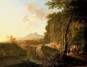 Travelers On A Path In An Extensive River Landscape Travelers On A Path In An Extensive River Landscape