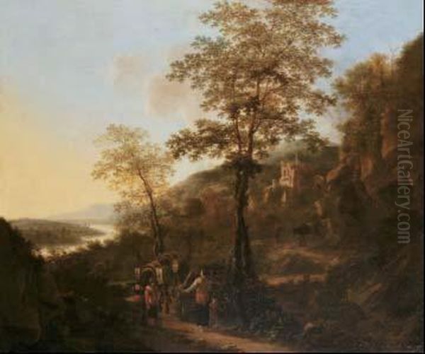 Paesaggio Italianizzante Con Viandanti Lungo La Strada - view 1