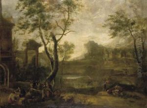 Paysans Campant Dans Des Ruines Italianisantes by Jan Both