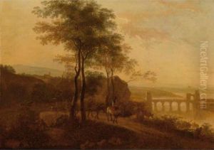 A Cowherd With His Cattle In An Italianate Landscape, A Bridge In The Distance by Jan Both