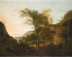 An Italianate Landscape With Drovers And Their Donkeys by Jan Both