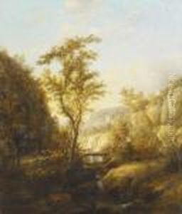 Paesaggio Roccioso Con Ponticello E Viandanti