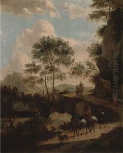 A Rocky Landscape With Travellers On A Path by Jan Both