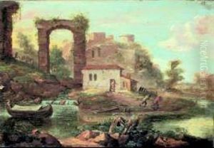 Paesaggio Fluviale Con Ruderi E Figure by Jan Both