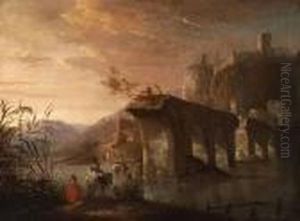 Figures By An Aqueduct With A Castle In The Distance by Jan Both